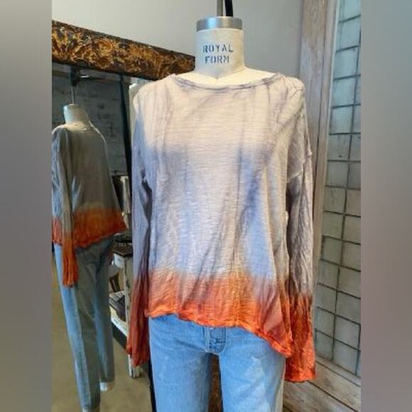 Gilda Midani Color Dipped Top Small Gray Orange - Picture 1 of 6